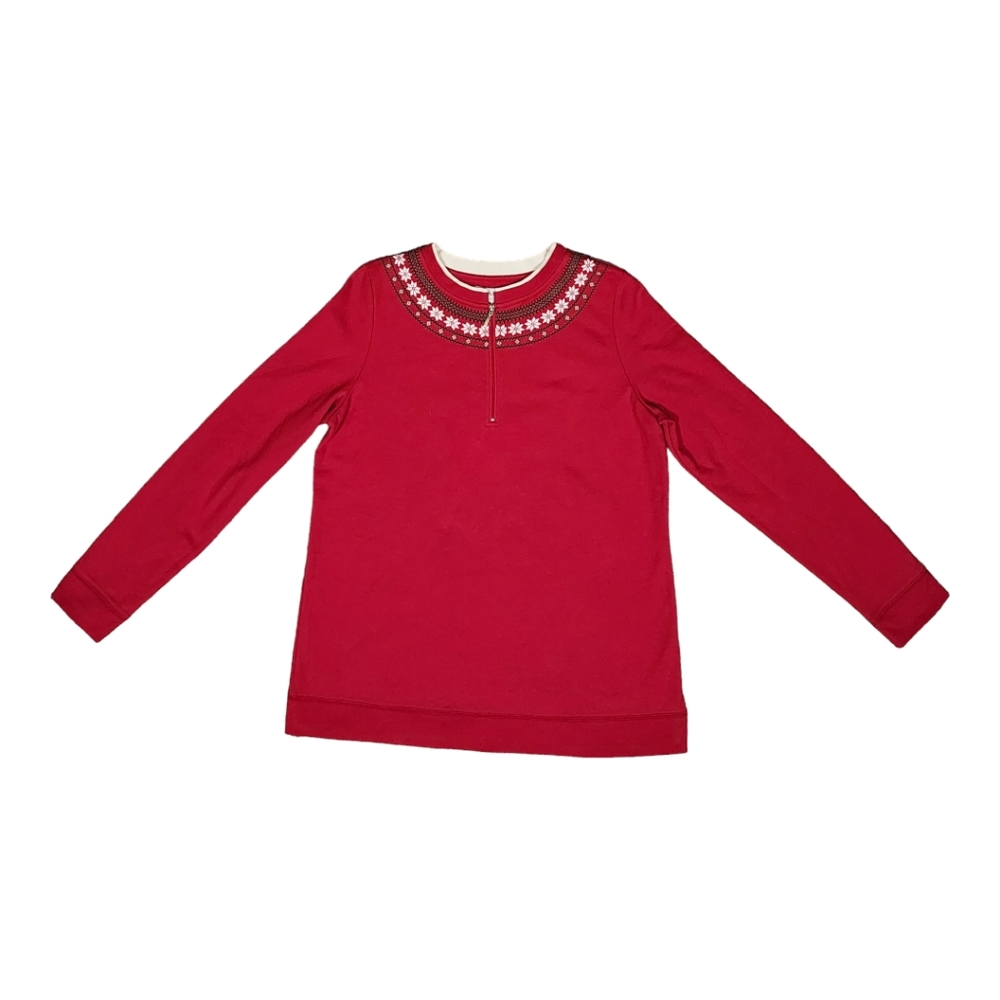 Kim Rogers Women's Fleece Sweater, Red Snowflake Yoke Long Sleeve, Size … - Picture 3 of 12